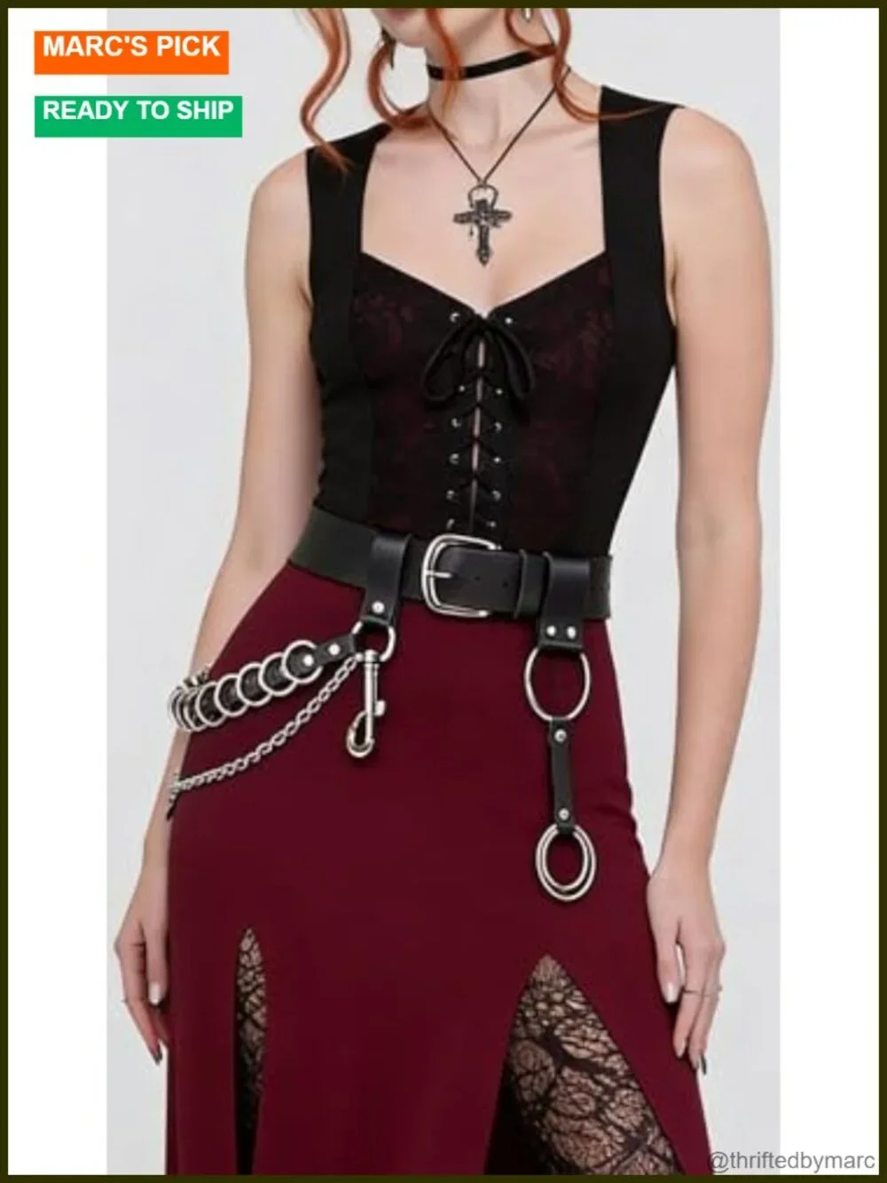 Adjustable Faux Leather Chain Belt with Alloy Rings, Punk Gothic Street Style